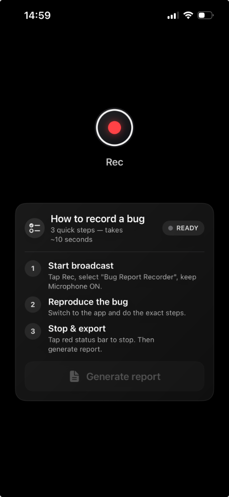 Bug Report Recorder Broadcast Screen